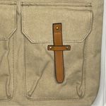 L.L.Bean Tan Unisex Canvas Tote Shoulder Bag Leather Accents Pockets Zipper Photo 8