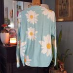 Miss Sparkling Aqua Blue & White Daisy Print Openwork Pull Over Sweater Size M Photo 9