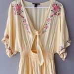 Forever 21  Women's Yellow Floral Embroidered Tie Front Romper Size S Photo 3