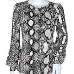 EXPRESS  Shirt Womens Small Black Gray Snake Print Blouse Puff Sleeves Reptile‎ Photo 0