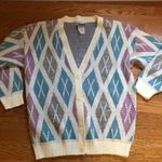 Vintage 80’s 90’s cardigan sweater pastel argyle silver metallic size M Size M Photo 6