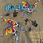 Ed Hardy  Women's Butterflies Cropped Zip Up Hoodie Olive Color Size Medium Photo 3