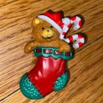 Hallmark Vintage  Christmas Stocking Teddy Bear Santa Hat Pin Photo 1