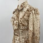 Vintage 70s Rag Dolls Mini Dress Fit & Flare Shirtdress Tie Neck Printed Brown S Photo 6