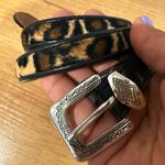 VTG Brighton Leopard‎ Cheetah Leather Skinny Belt Women 32 Silver Buckle 37” Photo 0