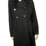DKNY black double breasted trench coat lined in red size large Photo 0