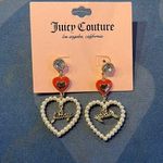 Juicy Couture  Crystal stud & Double Red & Pearl Hearts Earrings Logo Photo 0