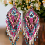 Colorful Beads Tassel Dangle Earrings‎ Retro Bohemian Ethnic Style Brown Photo 0