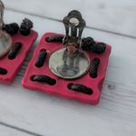 Vintage Clip On Earrings Large Statement Pink Square with Dark Brown Cord Photo 5