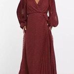 ASOS  Maxi Dress Size US 6 Red Chiffon Party Formal Metallic Pleated Wrap…​ Photo 0