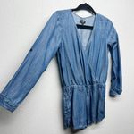 Ann Taylor LOFT Chambray Beach Coquette Minimalist Feminine Womens Romper Sz 0P Blue Photo 4