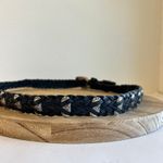 Vintage 90s Black Woven Weaved Genuine Leather Silver Studded Belt Size Large Photo 2