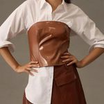 Anthropologie 🛍️ By  Brown Faux Leather Smocked Tube Top Small Petite Photo 2