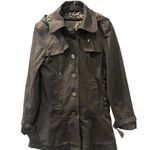 Guess Vintage Y2K Leopard Print Nylon Belted Hooded Trench Coat Size Large Black Photo 0