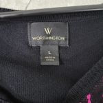 Worthington  Womens Top Size‎ L Pink Black Geometric Knit Short Sleeve Photo 2
