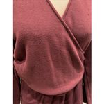 ZARA  Womens Wrap Dress Large Burgundy Midi V-Neck Long Sleeve Knit Photo 5