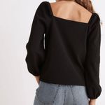 Madewell  Classic Black Crepe Square Neck Line Puff Long Sleeve Top Size Small Photo 3