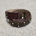 Streets Ahead Leather Pink Crystal Embellishments Belt‎ Antique Gold Tone SzL Brown Size L Photo 1