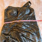 NWOT black one shoulder satin prom dress size 18W lace up back flared skirt slit Photo 5