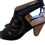 Franco Sarto  Carolina Black Lace Up Open Toe Leather Sandals Women’s 7.5M Tie Photo 2