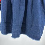 Reborn Denim Blue mini Dress embroidered Floral bell Sleeve tunic raw hem boho L Size L Photo 8