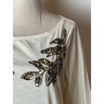 Tommy Bahama Tommy‎ Bahama Shirt Women Small Ivory Cotton Sequins Floral Tee Coastal Preppy Photo 5