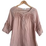 Umgee  Women Tunic Top S Peach Flower Crochet‎ Inlet Gauzy Boho Cottage Prairie Photo 4