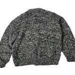 HANDMADE Black White Tweed Cardigan Silver Metal Buttons Crew Neck Womens Large Photo 4