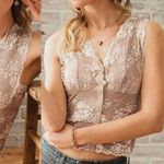 Gimmicks by BKE  Floral Mesh Lace Tank Top Cream Valentine Cottagecore Size XS Photo 0