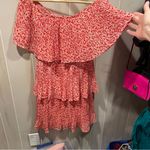 She & Sky Cute red white fiesta floral ruffle crinkle mini dress off the shoulder fun Photo 7