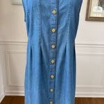 Vintage 90s 220 Hickory Blair Chambray Denim Button Front Maxi Dress Embroidery Blue Size M Photo 3