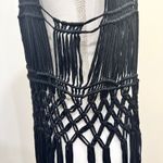 Daytrip  VTG Y2K Black Macramé Fringe Vest Cardigan Boho Festival Hippie Retro Photo 4