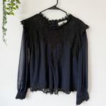 Love Sam  Navy Lace High Neck Blouse Sz M Photo 0