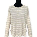 Eileen Fisher | Medium | 100% Organic Linen Open Knit Beige Striped Sweater Photo 0