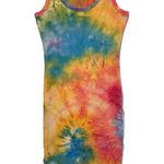 Tie Dye Casual Sleeveless Bodycon Leg Slit Scoop Neck Dress Size Large Pink Photo 0