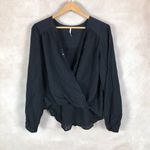Free People  Black Faux-Wrap Top NEW XS Photo 3