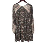 Free People  Boho Peasant Mini‎ Dress Black Floral Stripe Lace-Up V-Neck Size M Photo 8