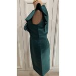 ZARA ‎ Hunter Green Satin Sheath Dress Ruffle Cocktail Holiday Party Photo 5