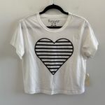 Forever 21  White & Black Rhinestone Heart Cropped Short Sleeve Tee Size Large Photo 0