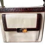 Brahmin Manhattan Cream & Brown Trimmed Leather Bag Built-in Wallet Photo 13