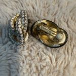 CARRE Sparkling Rhinestone Interlocking Vintage‎ Clip Earrings Gold Photo 2