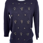 J.Crew  Embellished Jewel Sweater XS Navy Mohair Wool Blend Beaded Holiday Party Photo 0