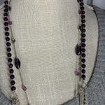 Multi Strand Purple Glass and Silver Tone Bead Chain Necklace Photo 2