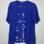 Vintage SURYA Royal Blue Lace Open Shirt & Pull on Pants Set Photo 0