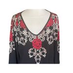 Avenue Womens Blouse Tunic Floral V Neckline Lace Hem Long Sleeve Black Sz 18/20 Photo 5