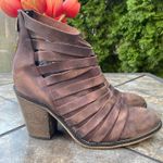 Free People Hybrid Antiqued Strappy Leather Heeled Bootie Chocolate Brown Size 9 Photo 4