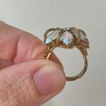 Aurora Borealis Crystal Flower Gold Filigree Ring “Megara” Vintage 1950s Rainbow Jewelry Purple Photo 10