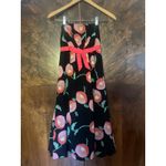 ANNA SUI for ANTHROPOLOGIE Papaver Poppy Print Silk Dress Empire Waist Size 2 XS Black Photo 2