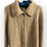 Joie  Crochet Knit Collared Button Up Cardigan Sweater top boho tan light brown L Photo 3