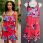 Robbie Bee  Women’s Layered Pink Red Blue Floral Dress Size Medium 8 Photo 1